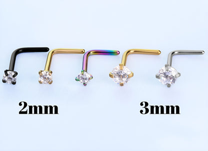 Clawset Gem Nose Stud Surgical Steel Ring Hoop Bone End Pin Piercing L Shape