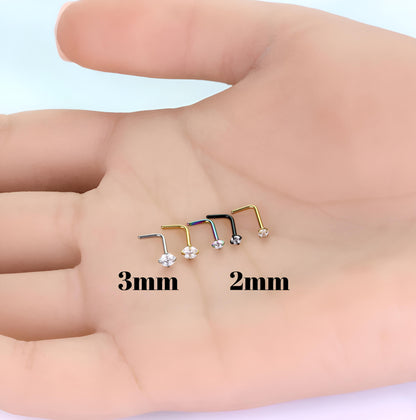 Clawset Gem Nose Stud Surgical Steel Ring Hoop Bone End Pin Piercing L Shape