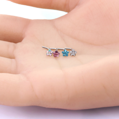 Flower Gem Straight Nose Stud Surgical Steel Ring Hoop Pin Piercing Bone End Screw Lshape