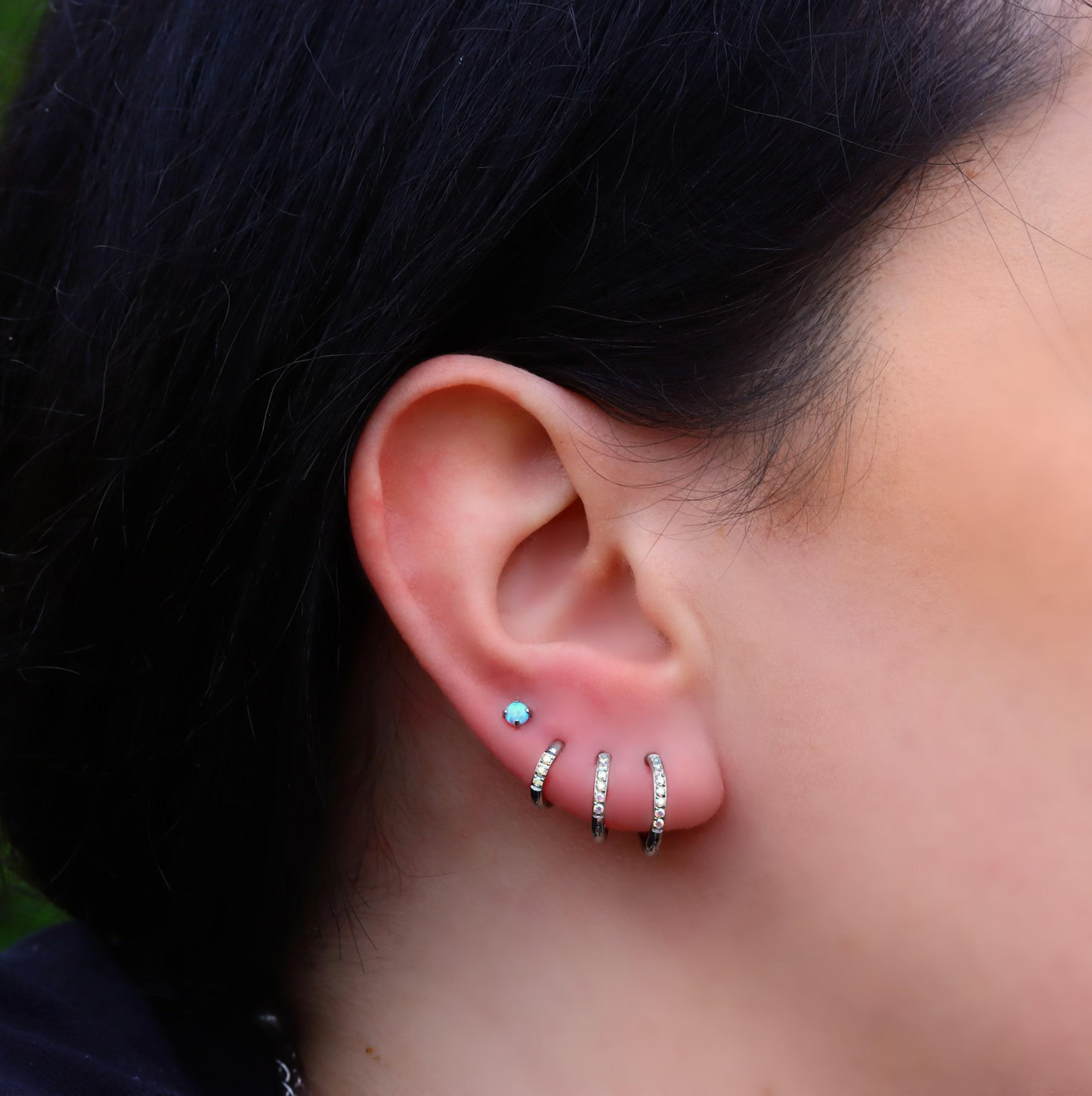 AB Gem Silver Huggie Earrings Crystal Womens Sleeper Hoop Stud Cuff Hoop Earrings