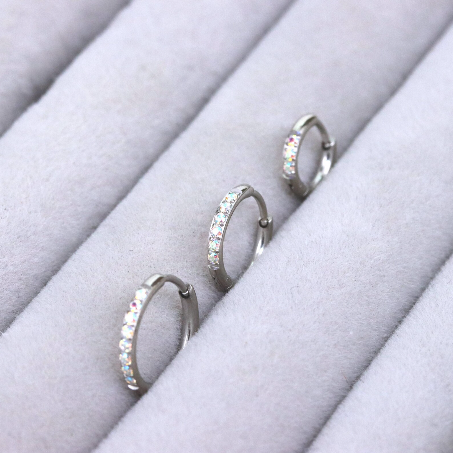 AB Gem Silver Huggie Earrings Crystal Womens Sleeper Hoop Stud Cuff Hoop Earrings