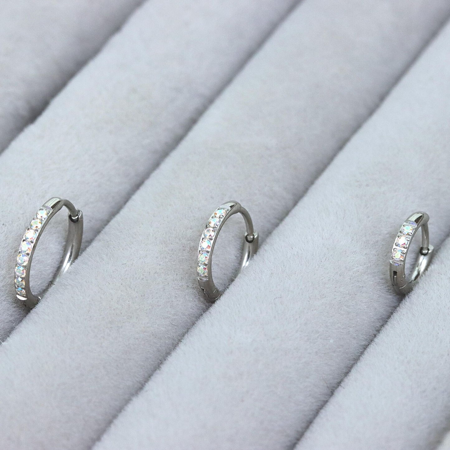 AB Gem Silver Huggie Earrings Crystal Womens Sleeper Hoop Stud Cuff Hoop Earrings