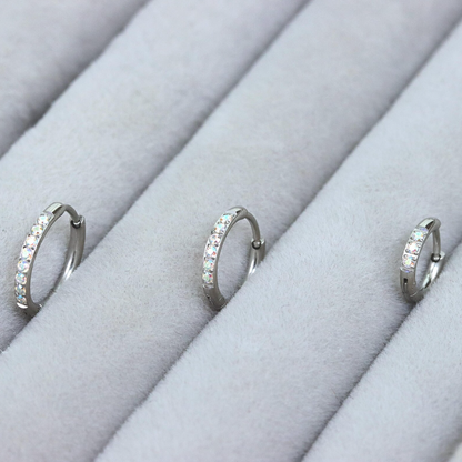 AB Gem Silver Huggie Earrings Crystal Womens Sleeper Hoop Stud Cuff Hoop Earrings