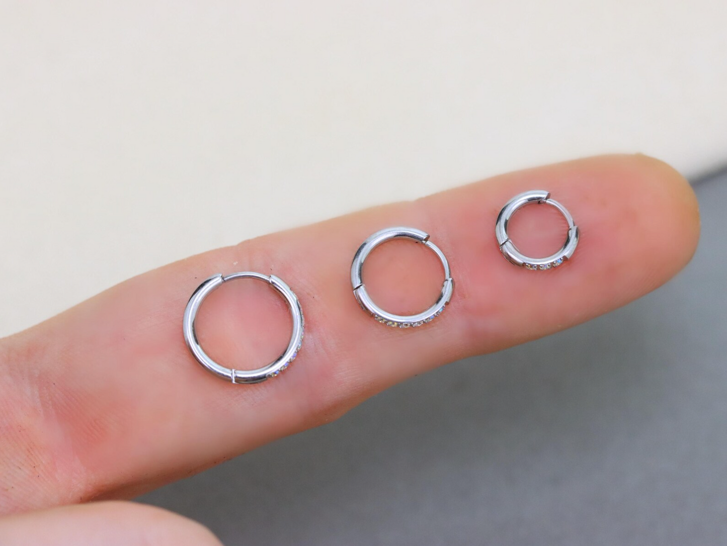 Black Gem Silver Huggie Earrings Crystal Womens Sleeper Hoop Stud Cuff Hoop Earrings