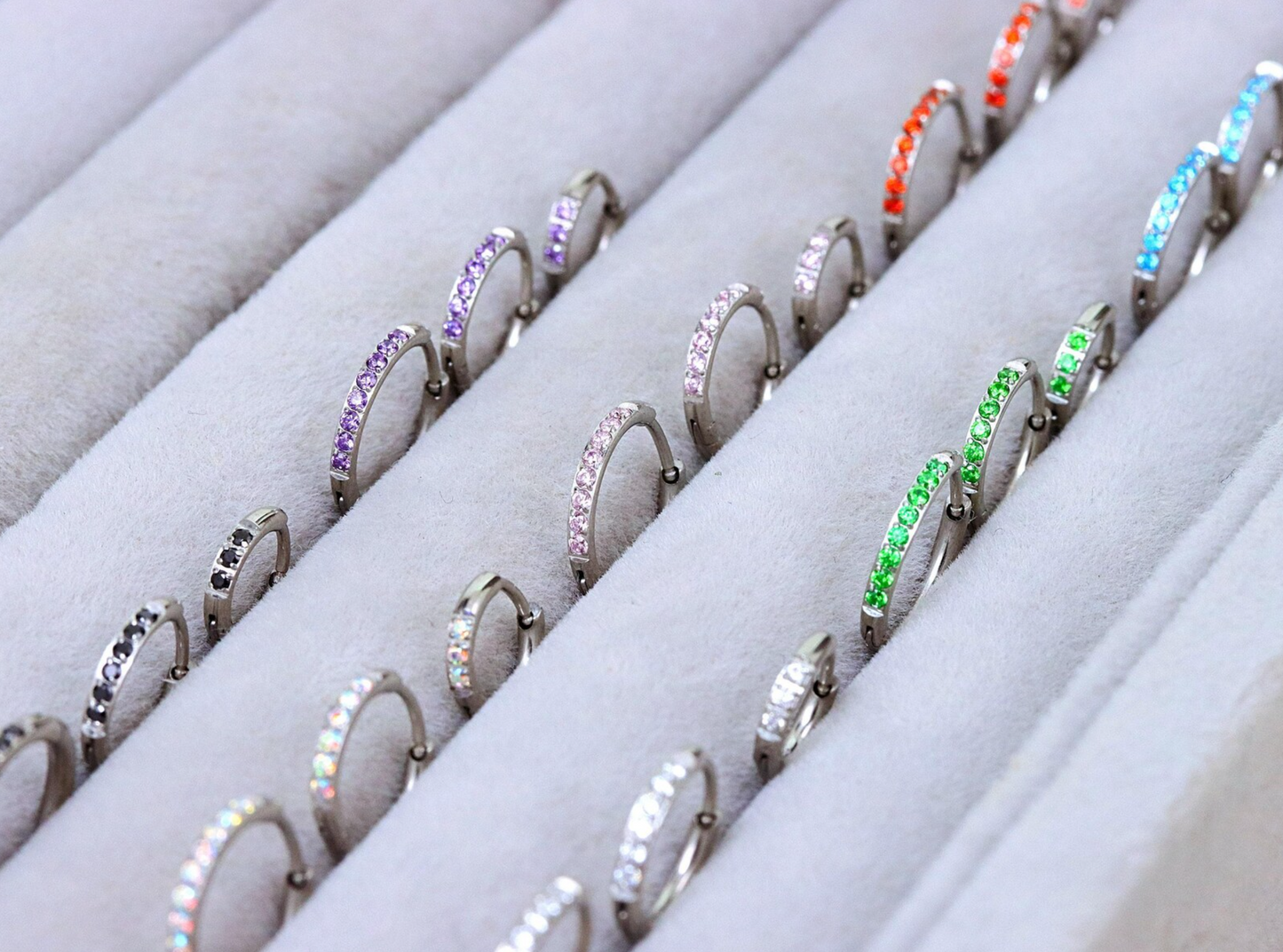 Black Gem Silver Huggie Earrings Crystal Womens Sleeper Hoop Stud Cuff Hoop Earrings