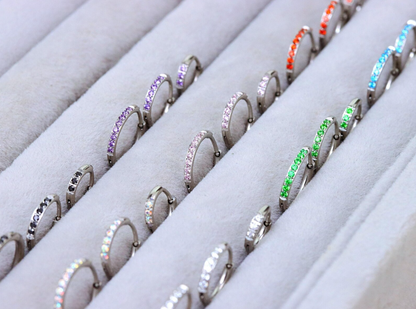 Black Gem Silver Huggie Earrings Crystal Womens Sleeper Hoop Stud Cuff Hoop Earrings