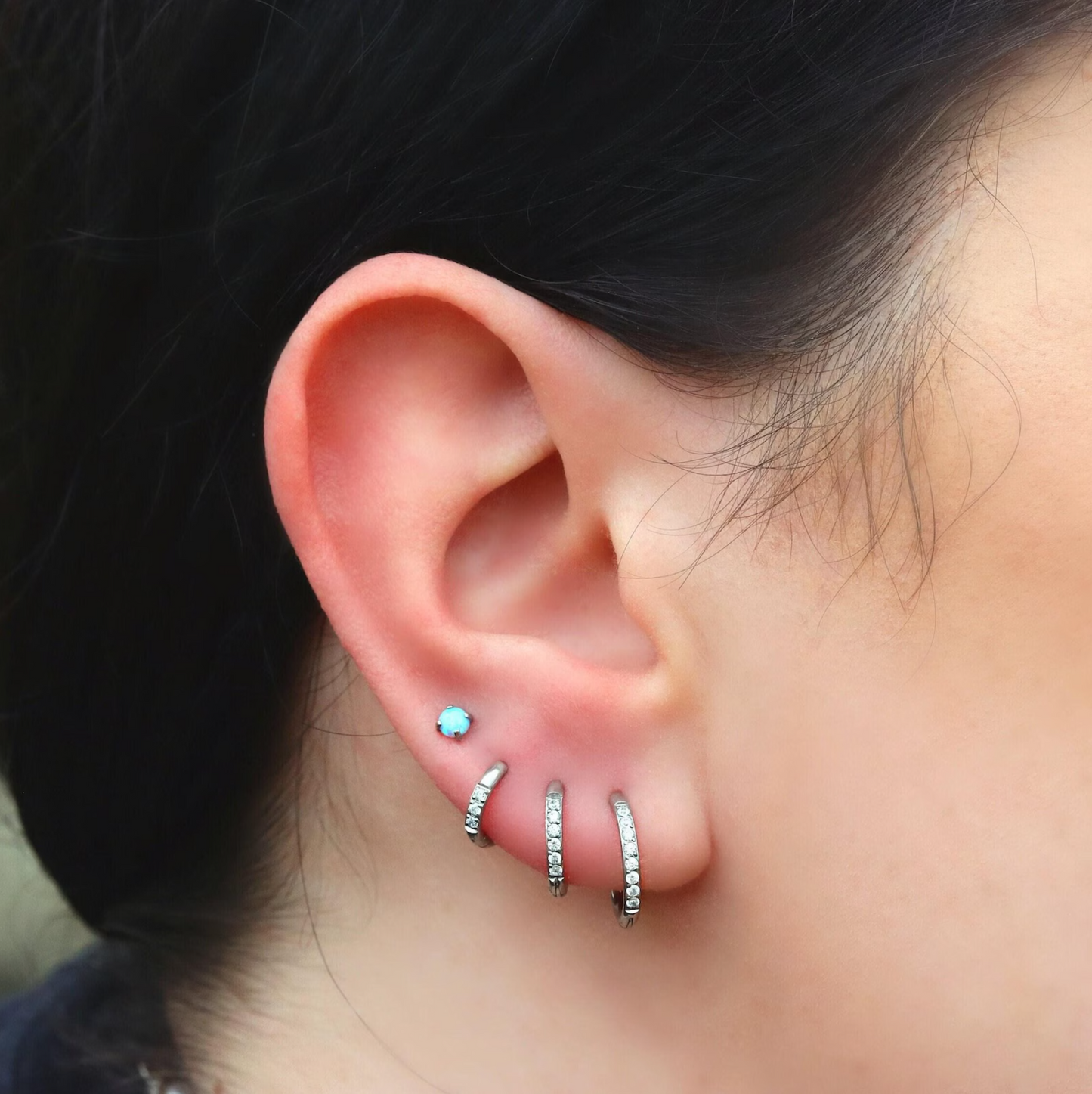 Clear Gem Silver Huggie Earrings Crystal Womens Sleeper Hoop Stud Cuff Hoop Earrings