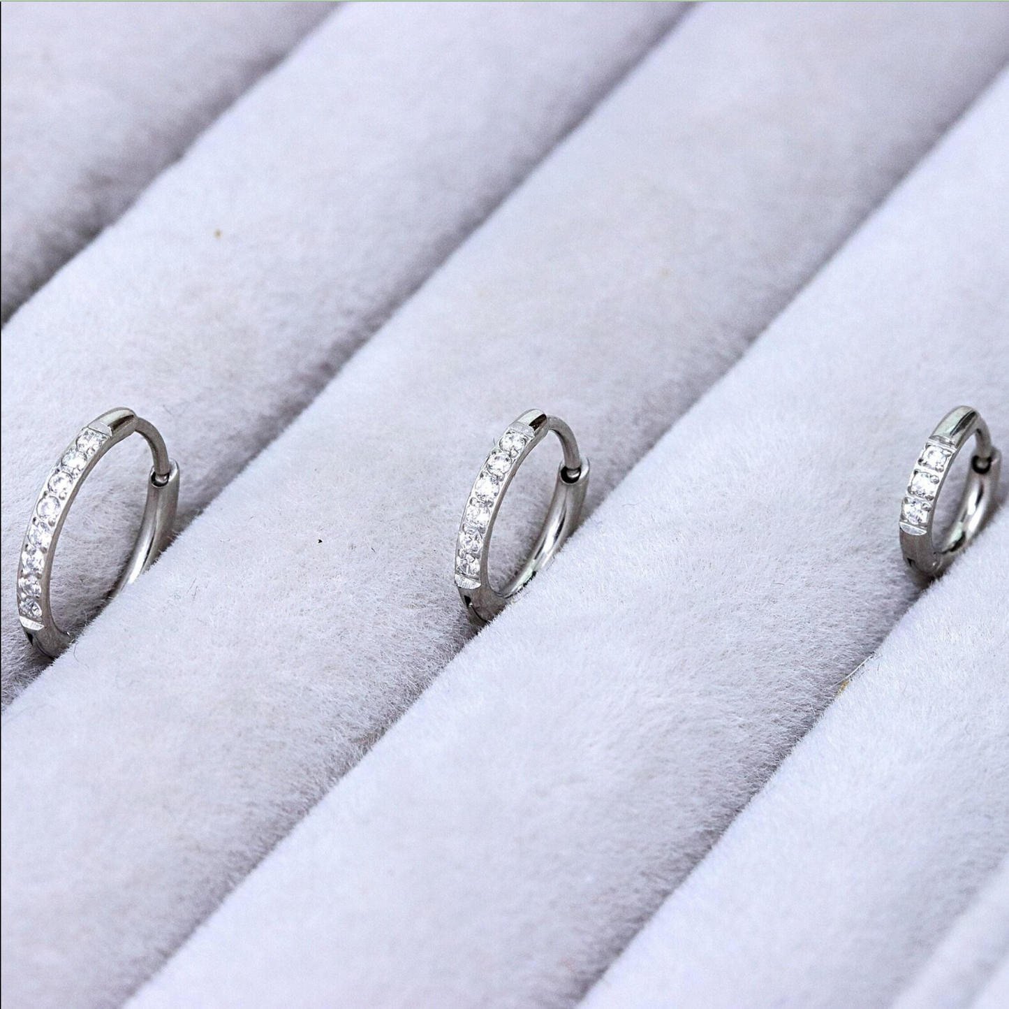 Clear Gem Silver Huggie Earrings Crystal Womens Sleeper Hoop Stud Cuff Hoop Earrings