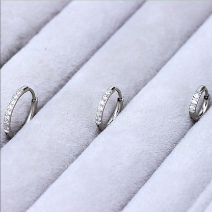 Clear Gem Silver Huggie Earrings Crystal Womens Sleeper Hoop Stud Cuff Hoop Earrings