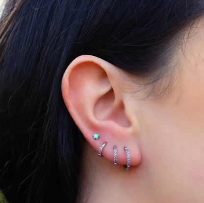 Purple Gem Silver Huggie Earrings Crystal Womens Sleeper Hoop Stud Cuff Hoop Earrings