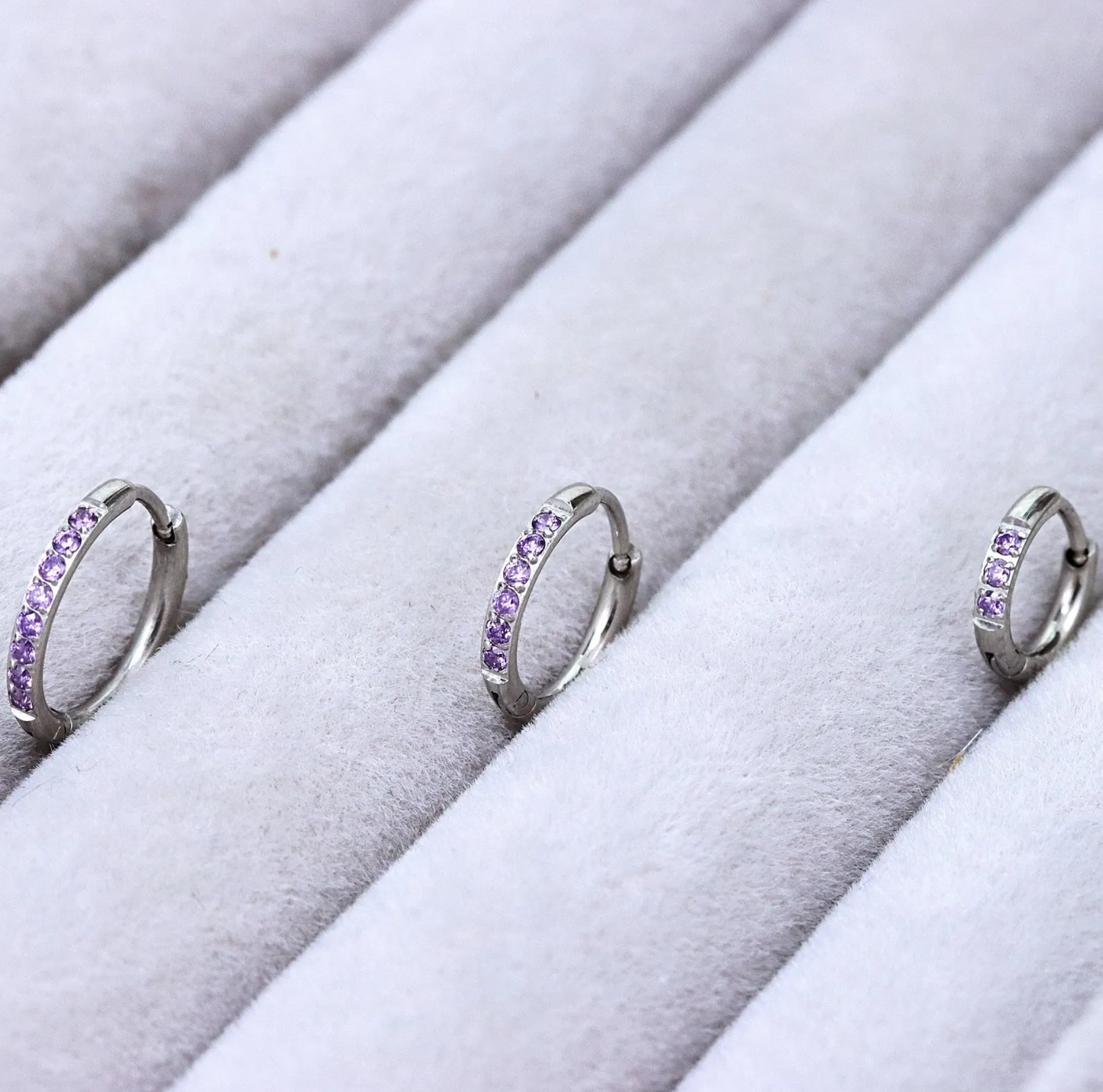 Purple Gem Silver Huggie Earrings Crystal Womens Sleeper Hoop Stud Cuff Hoop Earrings