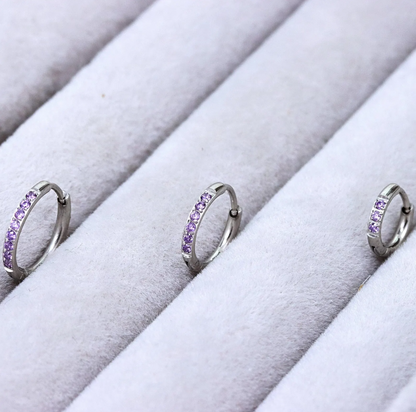 Purple Gem Silver Huggie Earrings Crystal Womens Sleeper Hoop Stud Cuff Hoop Earrings