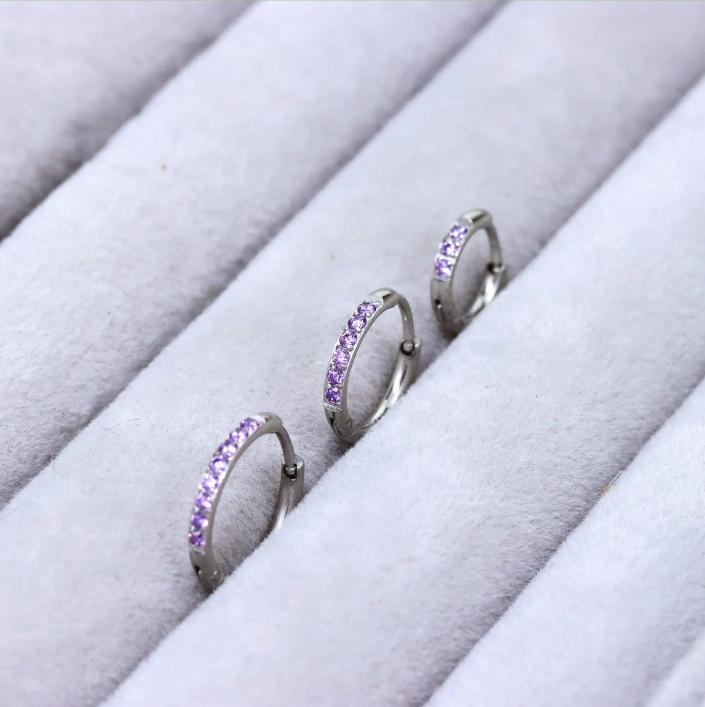 Purple Gem Silver Huggie Earrings Crystal Womens Sleeper Hoop Stud Cuff Hoop Earrings