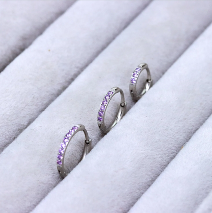 Purple Gem Silver Huggie Earrings Crystal Womens Sleeper Hoop Stud Cuff Hoop Earrings