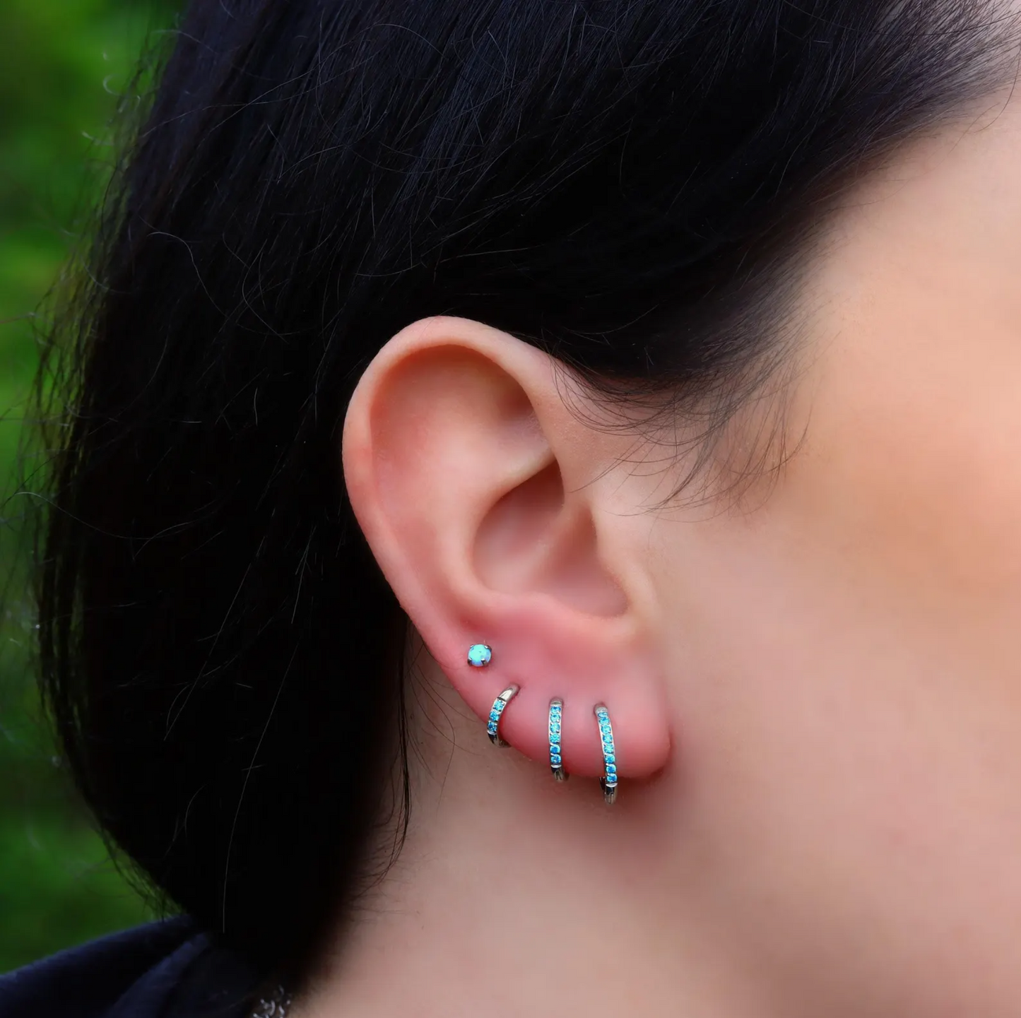 Aqua Gem Silver Huggie Earrings Crystal Womens Sleeper Hoop Stud Cuff Hoop Earrings