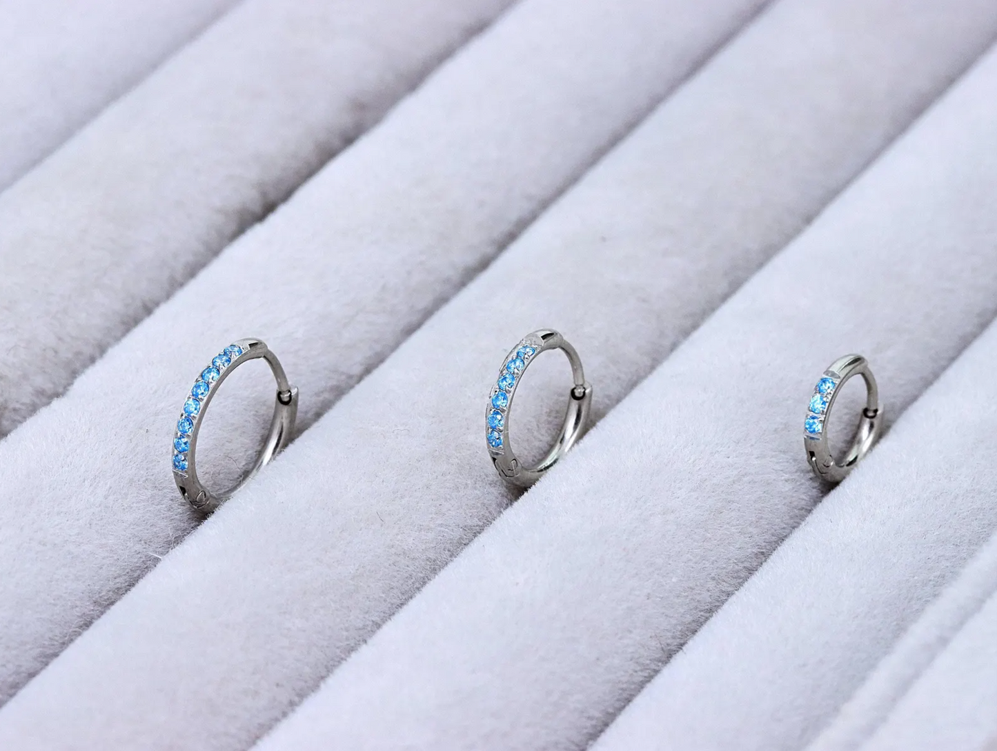 Aqua Gem Silver Huggie Earrings Crystal Womens Sleeper Hoop Stud Cuff Hoop Earrings