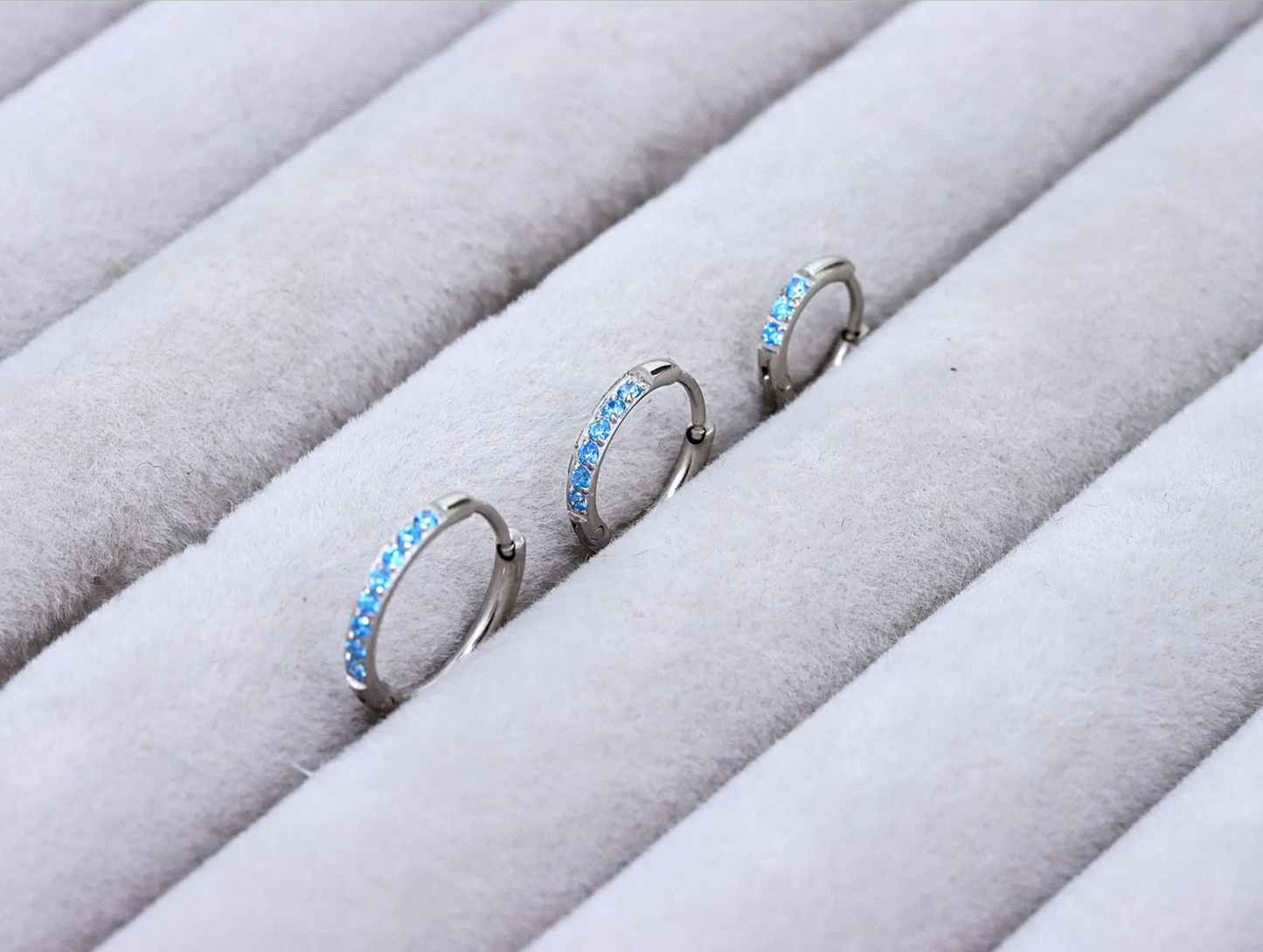 Aqua Gem Silver Huggie Earrings Crystal Womens Sleeper Hoop Stud Cuff Hoop Earrings