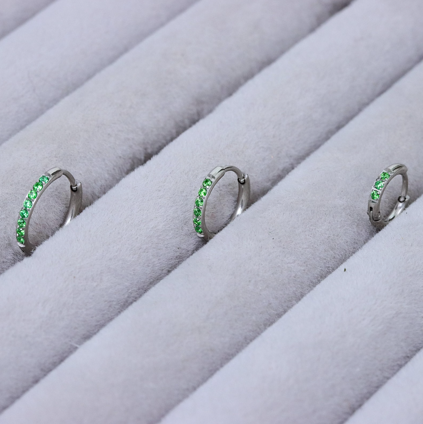 Green Gem Silver Huggie Earrings Crystal Womens Sleeper Hoop Stud Cuff Hoop Earrings