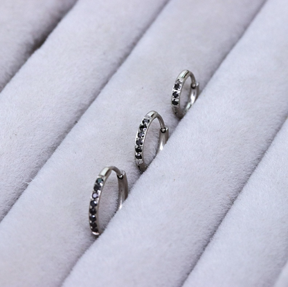 Black Gem Silver Huggie Earrings Crystal Womens Sleeper Hoop Stud Cuff Hoop Earrings