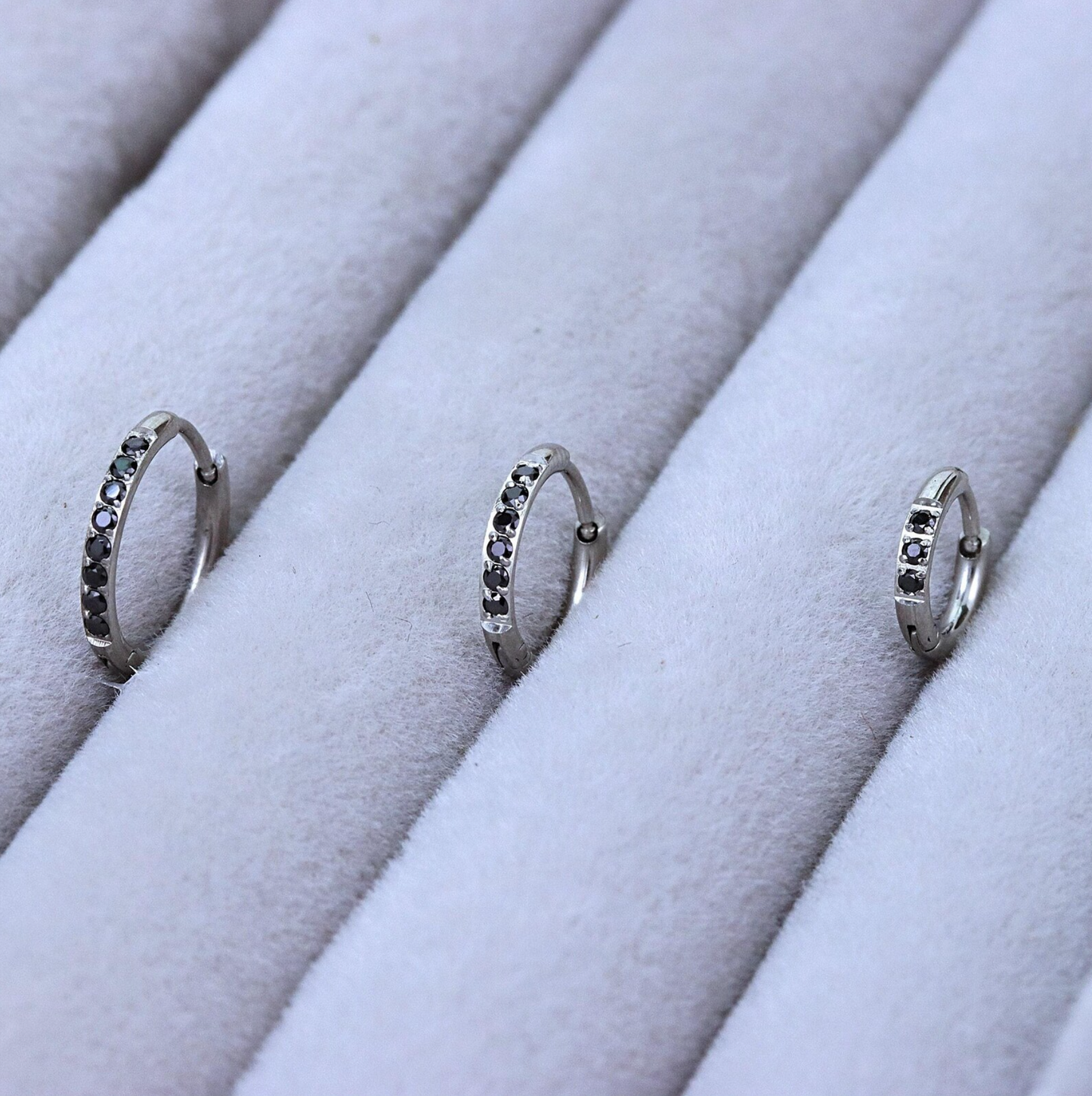 Black Gem Silver Huggie Earrings Crystal Womens Sleeper Hoop Stud Cuff Hoop Earrings