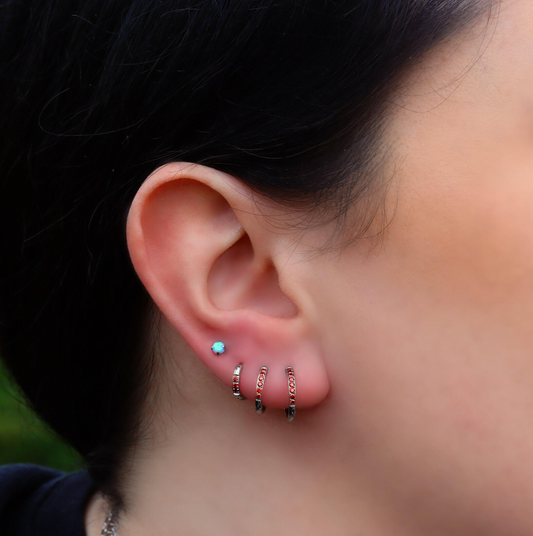 Red Gem Silver Huggie Earrings Crystal Womens Sleeper Hoop Stud Cuff Hoop Earrings