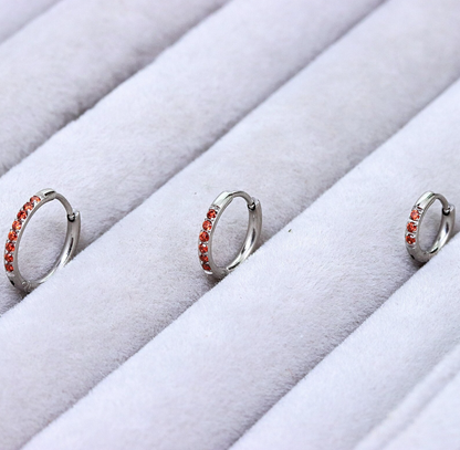 Red Gem Silver Huggie Earrings Crystal Womens Sleeper Hoop Stud Cuff Hoop Earrings