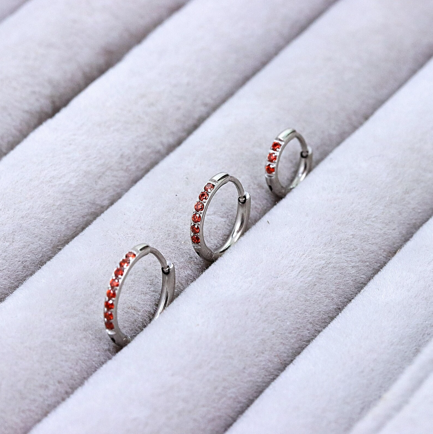 Red Gem Silver Huggie Earrings Crystal Womens Sleeper Hoop Stud Cuff Hoop Earrings