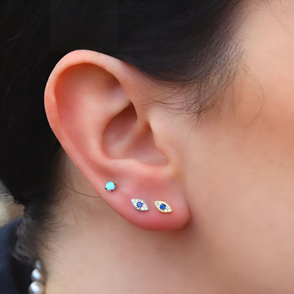 Evil eye Earrings 925 Sterling Silver Ear Studs Gold Hoop Crystal Womens Helix