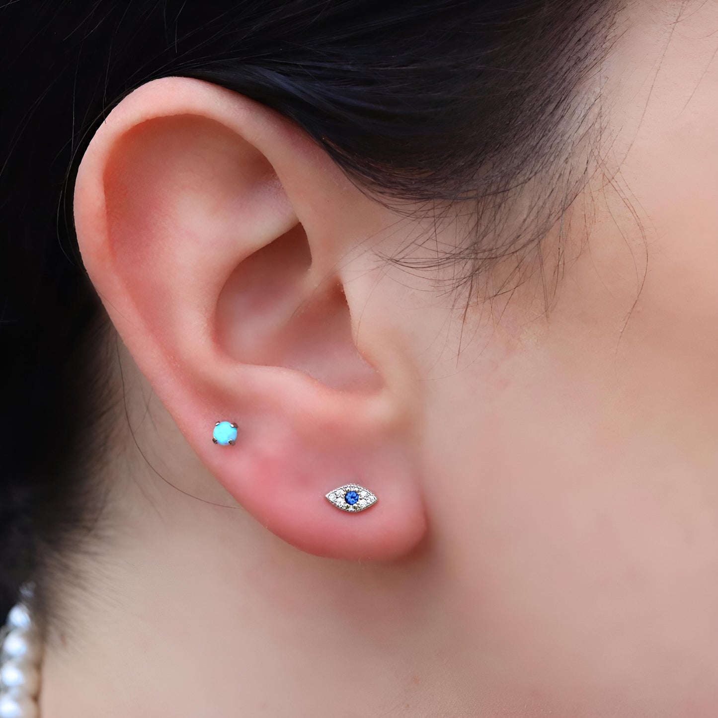 Evil eye Earrings 925 Sterling Silver Ear Studs Gold Hoop Crystal Womens Helix