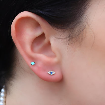 Evil eye Earrings 925 Sterling Silver Ear Studs Gold Hoop Crystal Womens Helix