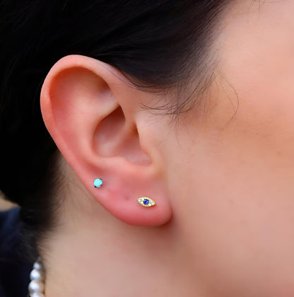 Evil eye Earrings 925 Sterling Silver Ear Studs Gold Hoop Crystal Womens Helix