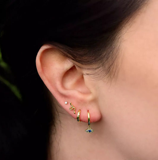 Evil Eye Dangle Earring 18K Gold Plated 925 Sterling Silver Earrings CZ Crystal Clicker Hoop Women Helix