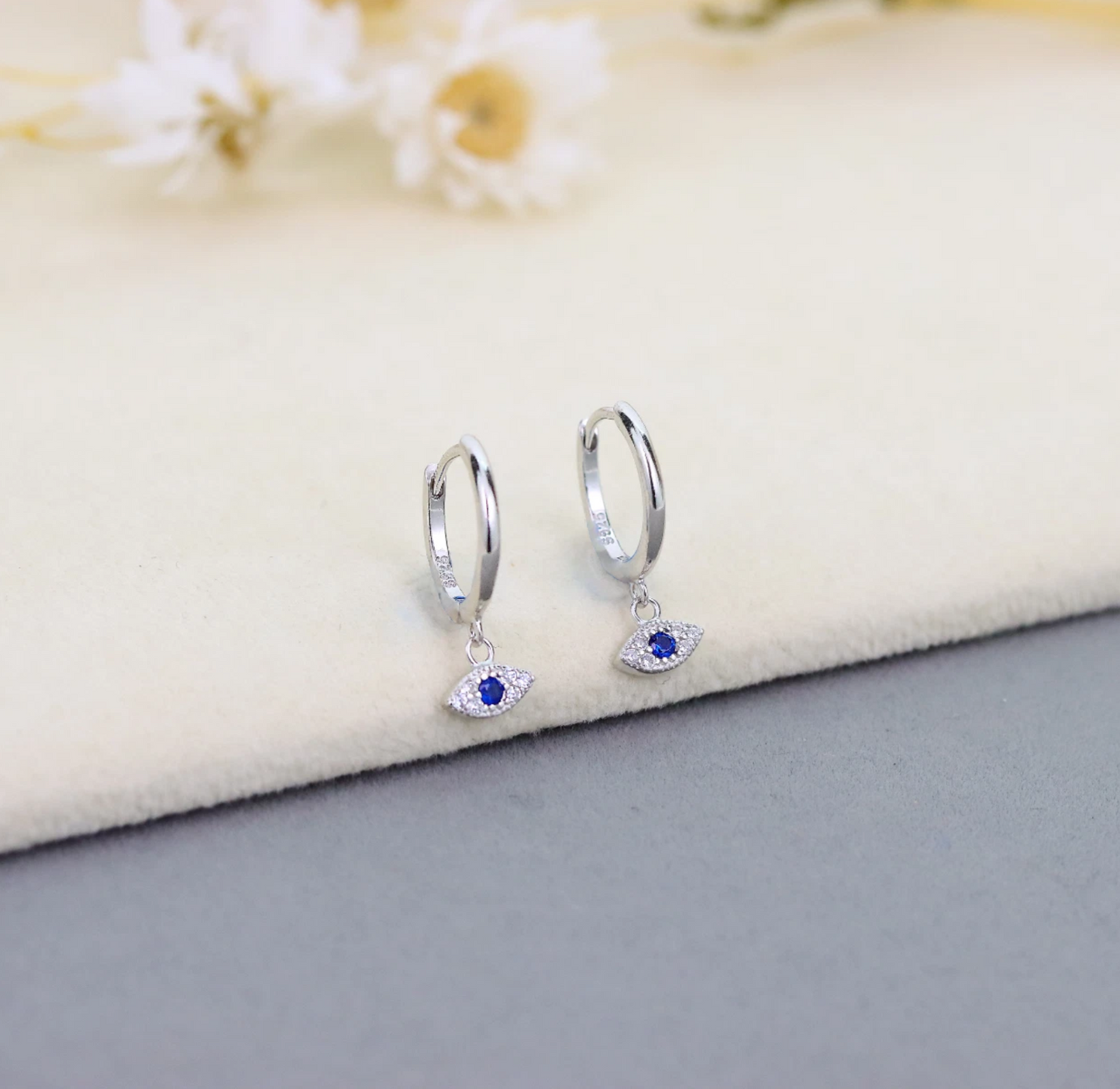 Evil Eye Dangle Earring 925 Sterling Silver Earrings CZ Crystal Clicker Hoop Women Helix