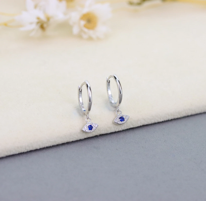 Evil Eye Dangle Earring 925 Sterling Silver Earrings CZ Crystal Clicker Hoop Women Helix