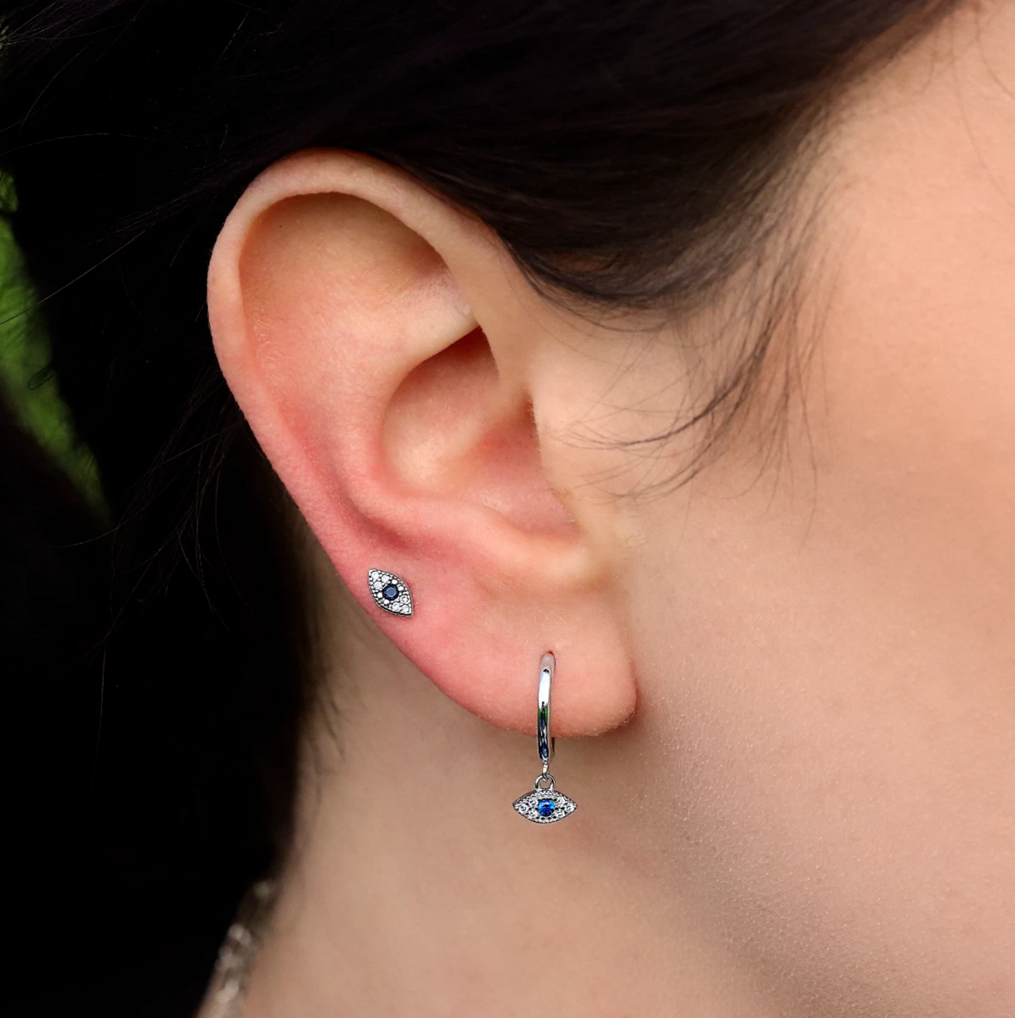 Evil Eye Dangle Earring 925 Sterling Silver Earrings CZ Crystal Clicker Hoop Women Helix