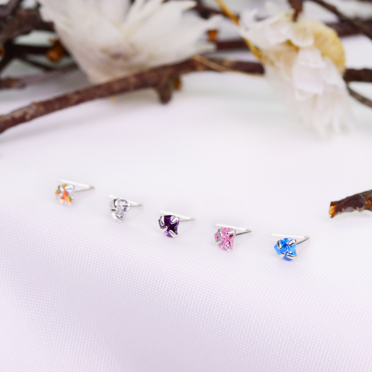 Lshape 925 Sterling Silver Nose Stud Ring Thin Tragus Helix Ear Lip Piercing Star Hear Square Round