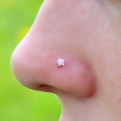 Star Sterling Silver LShape Nose Stud Ring Thin Tragus Helix Ear Lip Piercing