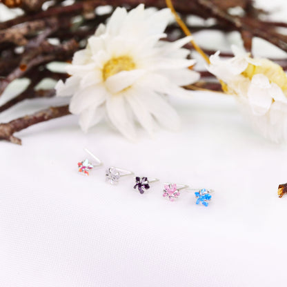 Lshape 925 Sterling Silver Nose Stud Ring Thin Tragus Helix Ear Lip Piercing Star Hear Square Round
